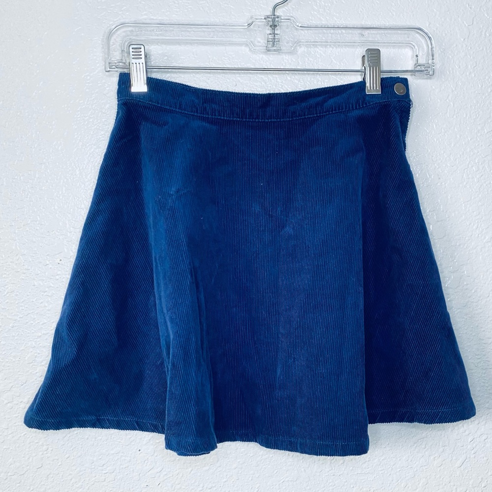 🍓 Forever21 Boho Fall Blue Corduroy Skater Full Flare Mini Skirt XS